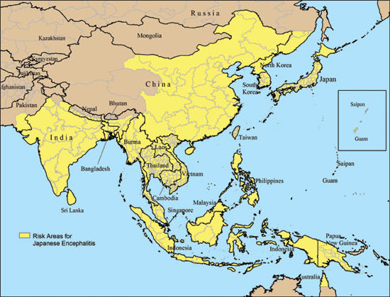流行性乙型脑炎的地理分布