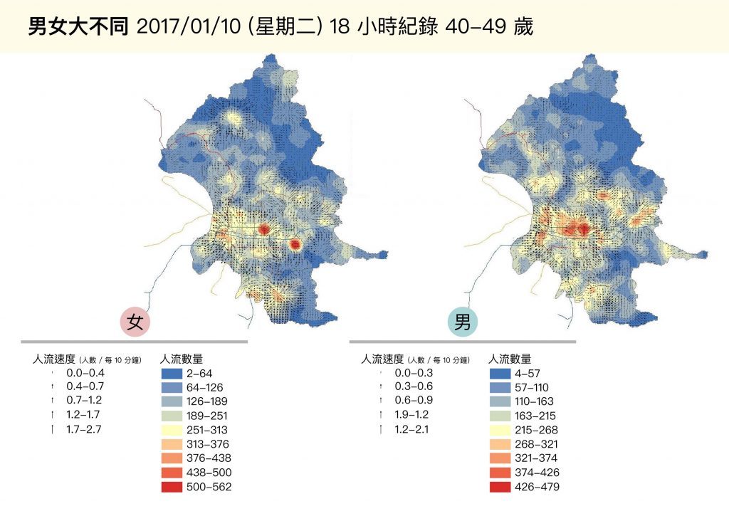 在信义计画区,可看到女性人潮明显多于男性。 资料来源│詹大千图说重制│廖英凯、张语辰