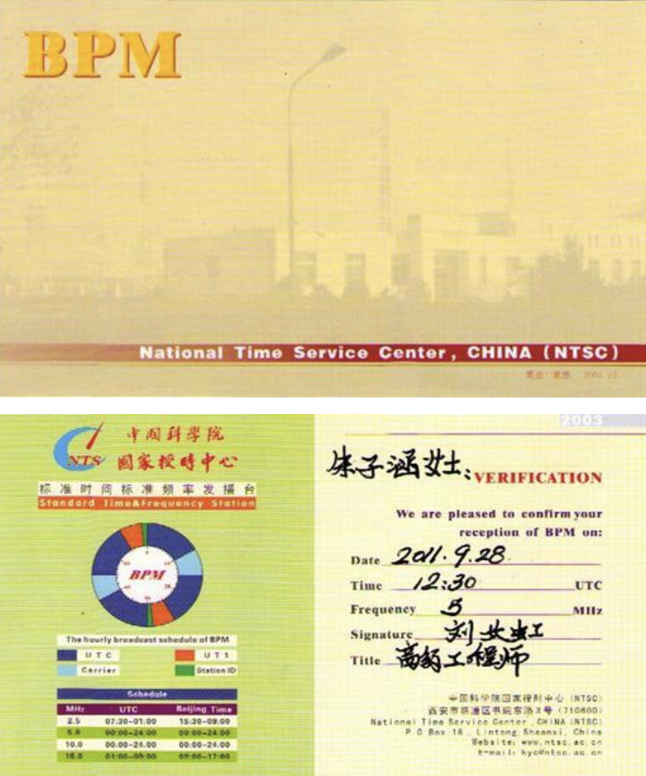 BPM无线电信号收信确认卡(正面和反面)