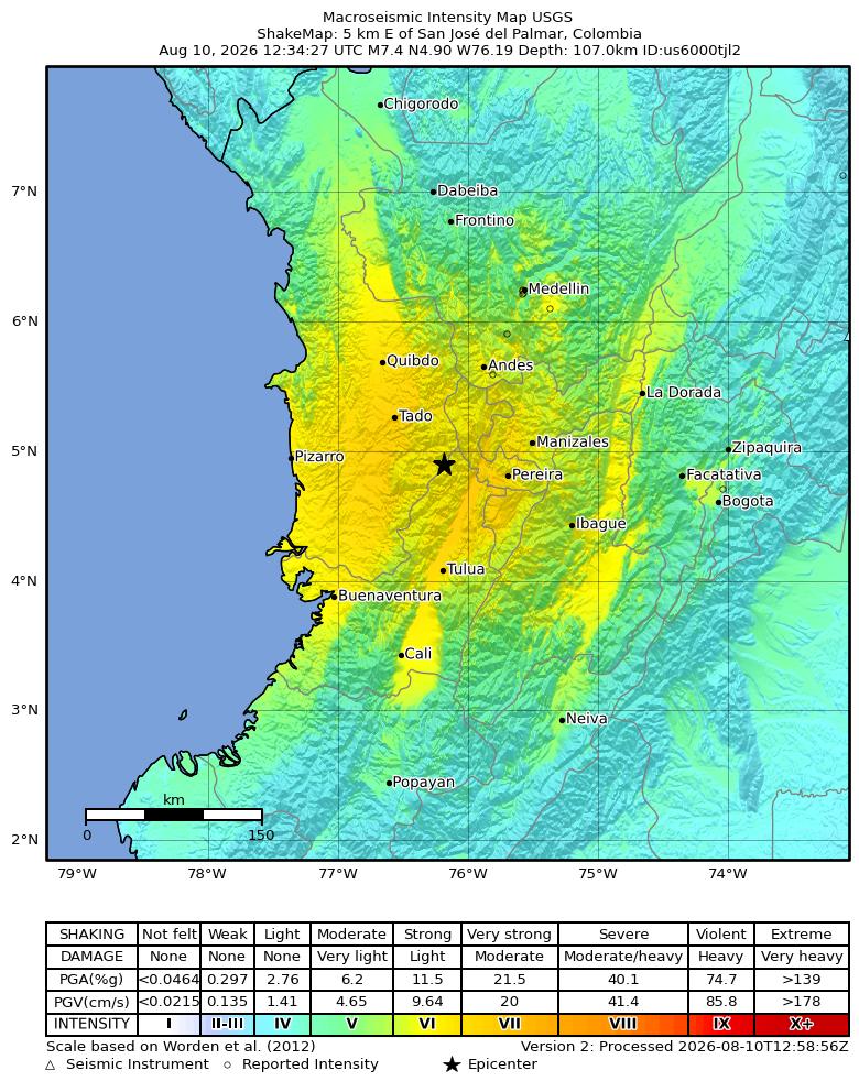 USGS ShakeMap 烈度分布图