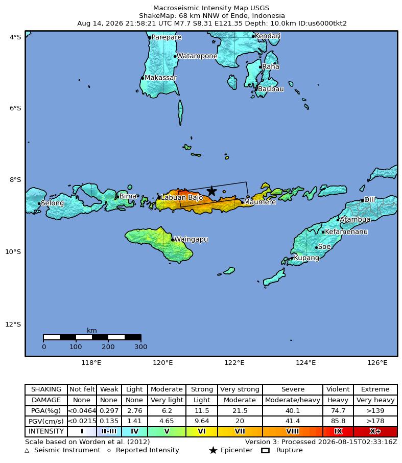 USGS ShakeMap 仪器烈度图