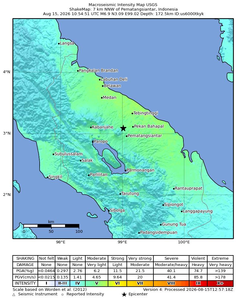 USGS ShakeMap 仪器烈度图