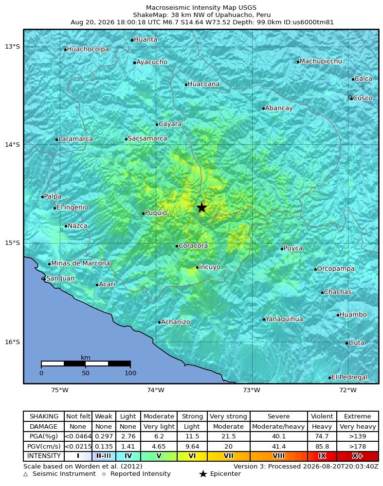 USGS ShakeMap 仪器烈度图