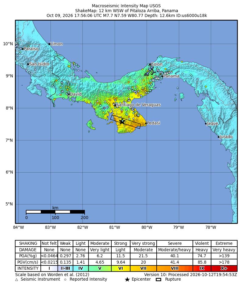 USGS ShakeMap 仪器烈度图