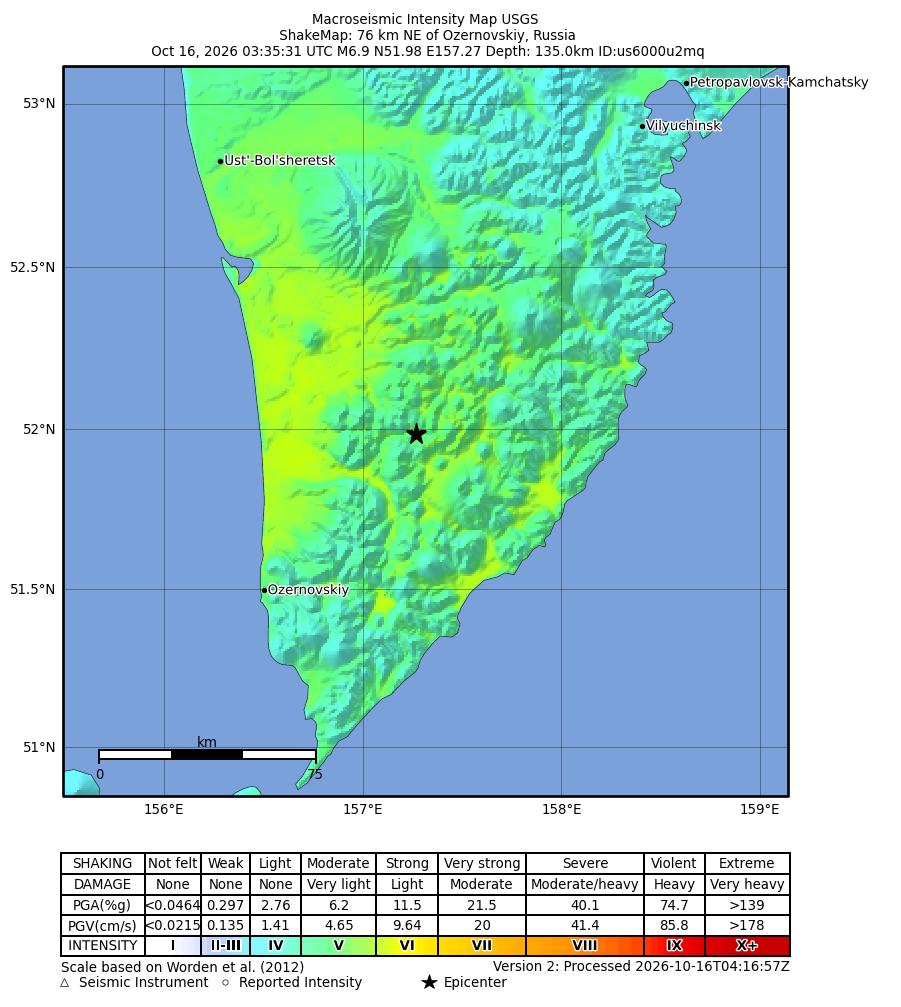 USGS ShakeMap 仪器烈度图