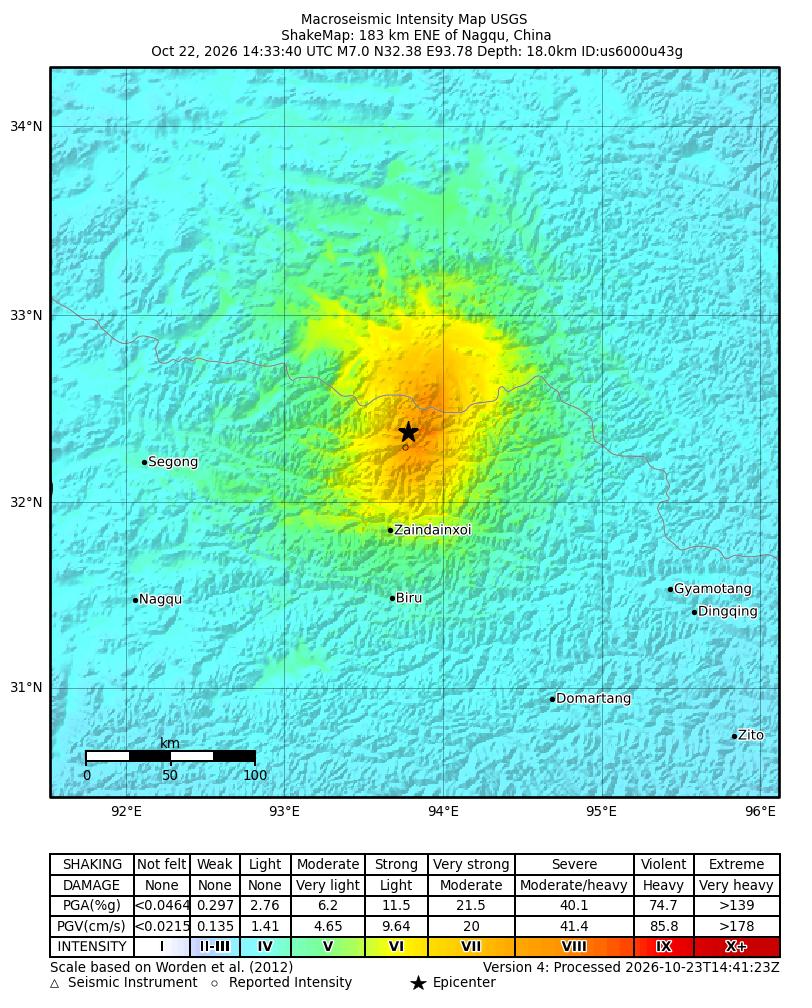 USGS ShakeMap 仪器烈度图